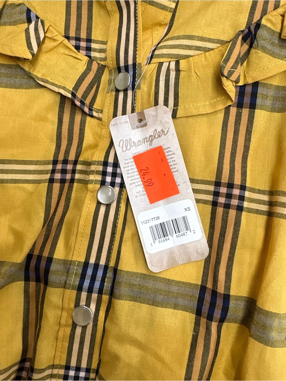 Wrangler Yellow Plaid Ruffle Button-Front Shirt - Picture 3 of 4